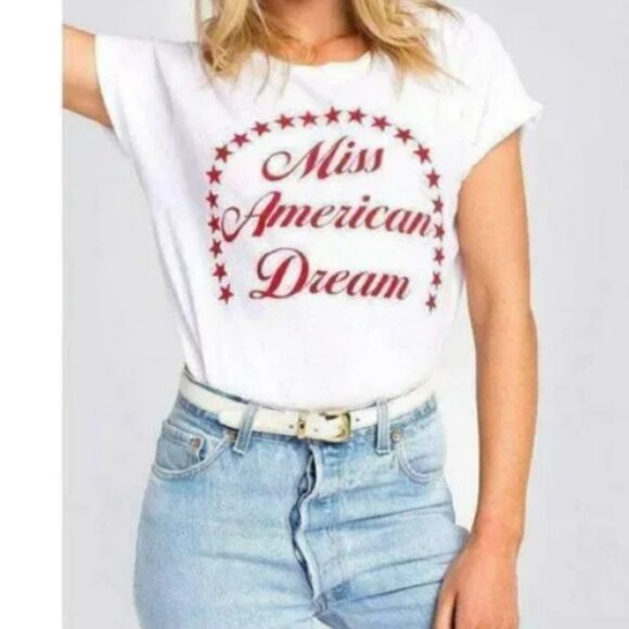 Womens NWT Wildfox Miss American Dream Graphic Print Short Sleeve T-shirt Top XL - Picture 1 of 10